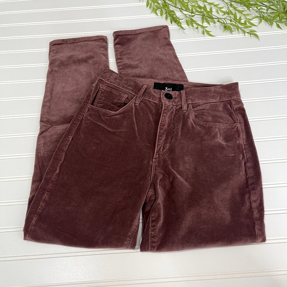 3x1 Velvet Burgundy Red Straight High Rise Jeans Size 25